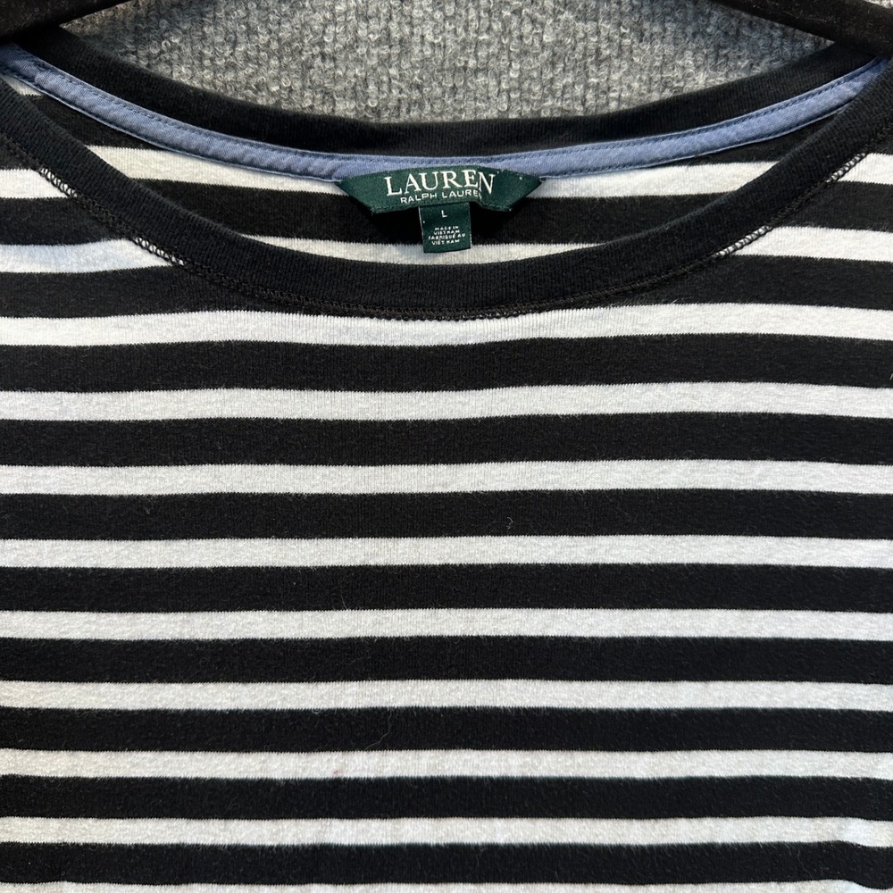 Lauren Ralph Lauren Striped Button Shoulder L Top Nautical Preppy Coastal Staple - Picture 2 of 12
